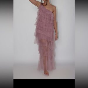 Arrabel Tiered Ruffle Tulle Maxi Dress Plum